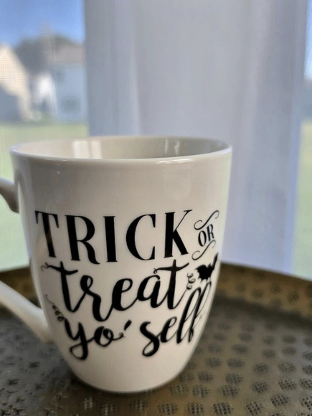 Pfaltzgraff Trick or Treat Yo Self Sentiment Mug White & Black